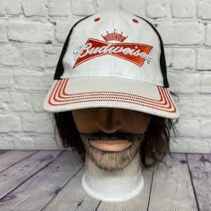 Budweiser Beer Hat Cap Strap Back Black White Embroidered Logo One Size Fits All